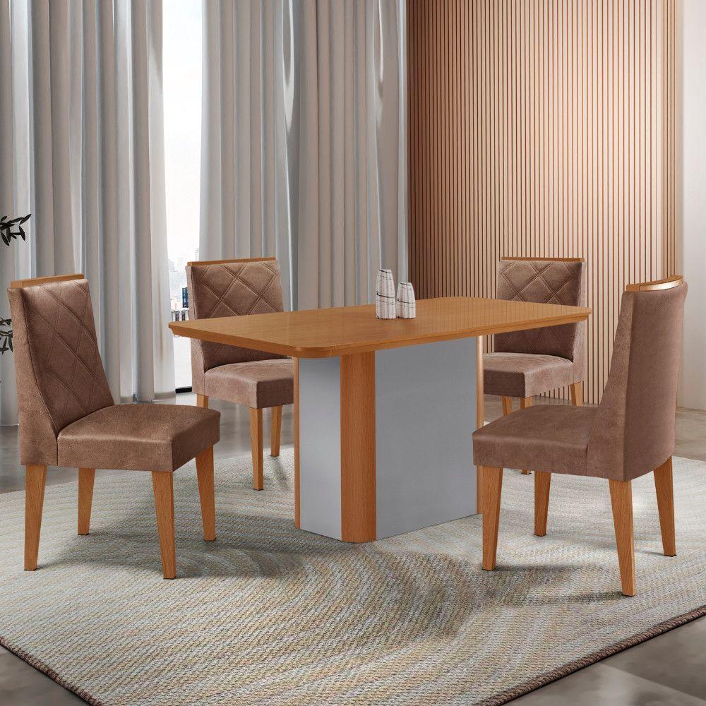 Mesa De Jantar Isadora 120 Tampo Mdf Laminado 4 Cadeiras Isadora Tork Naturale Off White - 1