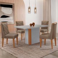 Mesa De Jantar Isadora 120cm Tampo Mdf Vidro Com 4 Cadeiras Veludo Capuccino Off White Naturale Serigrafia - 1
