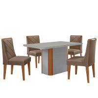 Mesa De Jantar Isadora 120cm Tampo Mdf Vidro Com 4 Cadeiras Veludo Capuccino Off White Naturale Serigrafia - 2