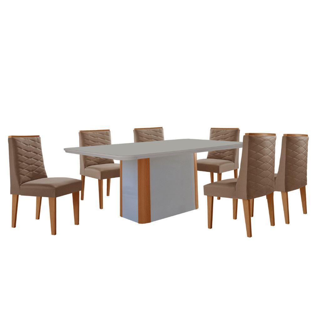 Mesa De Jantar Isadora 180cm Tampo Mdf Vidro Com 6 Cadeiras Veludo Capuccino Off White Naturale Serigrafia - 2