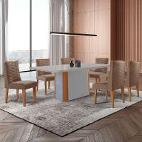 Mesa De Jantar Isadora 180cm Tampo Mdf Vidro Com 6 Cadeiras Veludo Capuccino Off White Naturale Serigrafia - 1