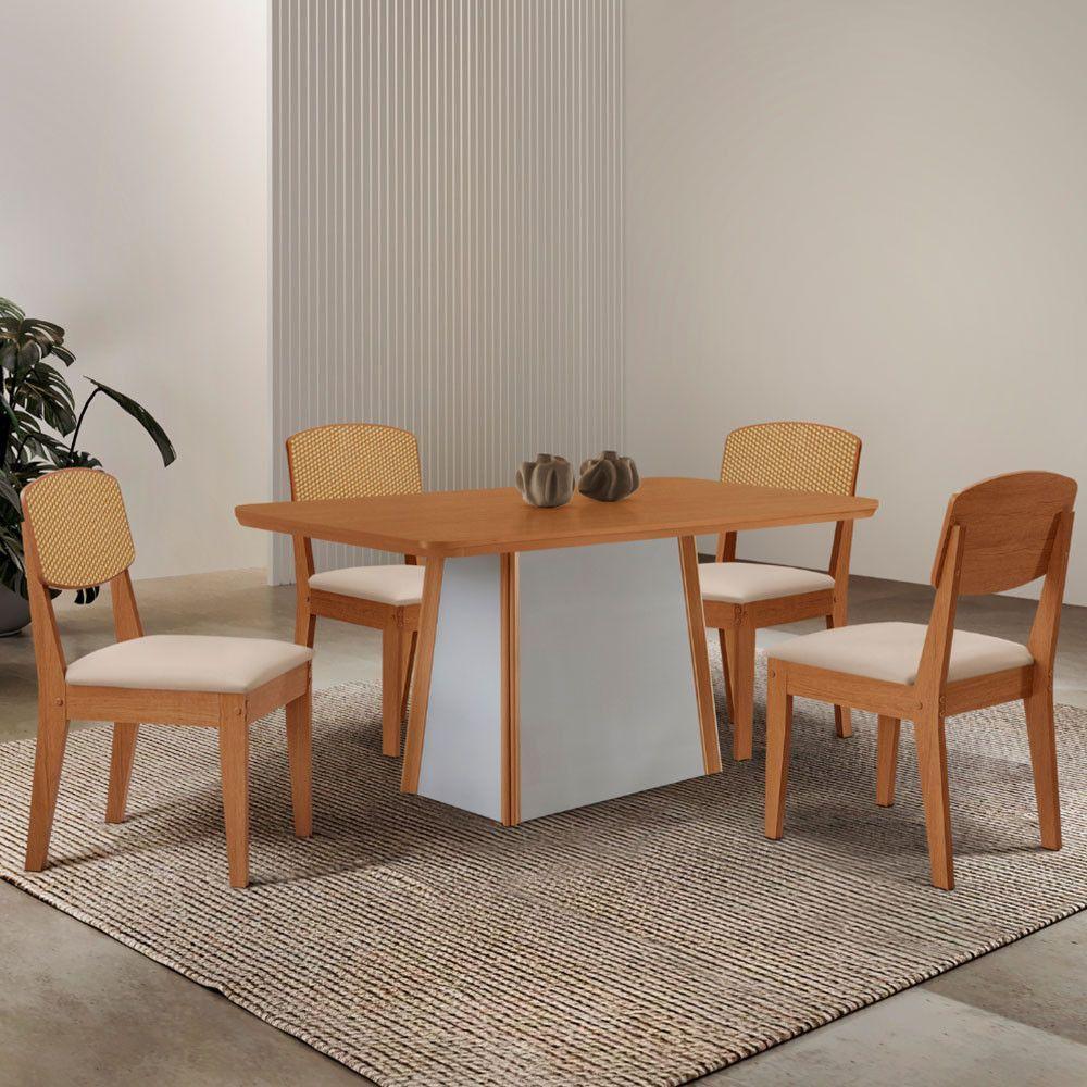 Mesa Jantar Diane 120cm Tampo Mdf Lam 4 Cadeiras Copper Pre Moderna Veludo Creme Naturale Off White - 1