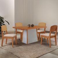 Mesa Jantar Diane 120cm Tampo Mdf Lam 4 Cadeiras Copper Pre Moderna Veludo Creme Naturale Off White - 1