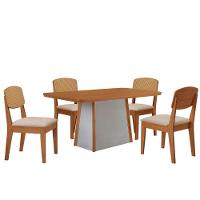 Mesa Jantar Diane 120cm Tampo Mdf Lam 4 Cadeiras Copper Pre Moderna Veludo Creme Naturale Off White - 2