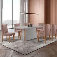 Mesa De Jantar Diane 180cm Tampo Mdf Vidro 6 Cadeiras Safira Moderna Linho Capuccino Off White Naturale Serigrafia - 1