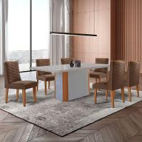 Mesa De Jantar Isadora 180cm Tampo Mdf Vidro Com 6 Cadeiras Veludo Marrom Off White Naturale Serigrafia - 1