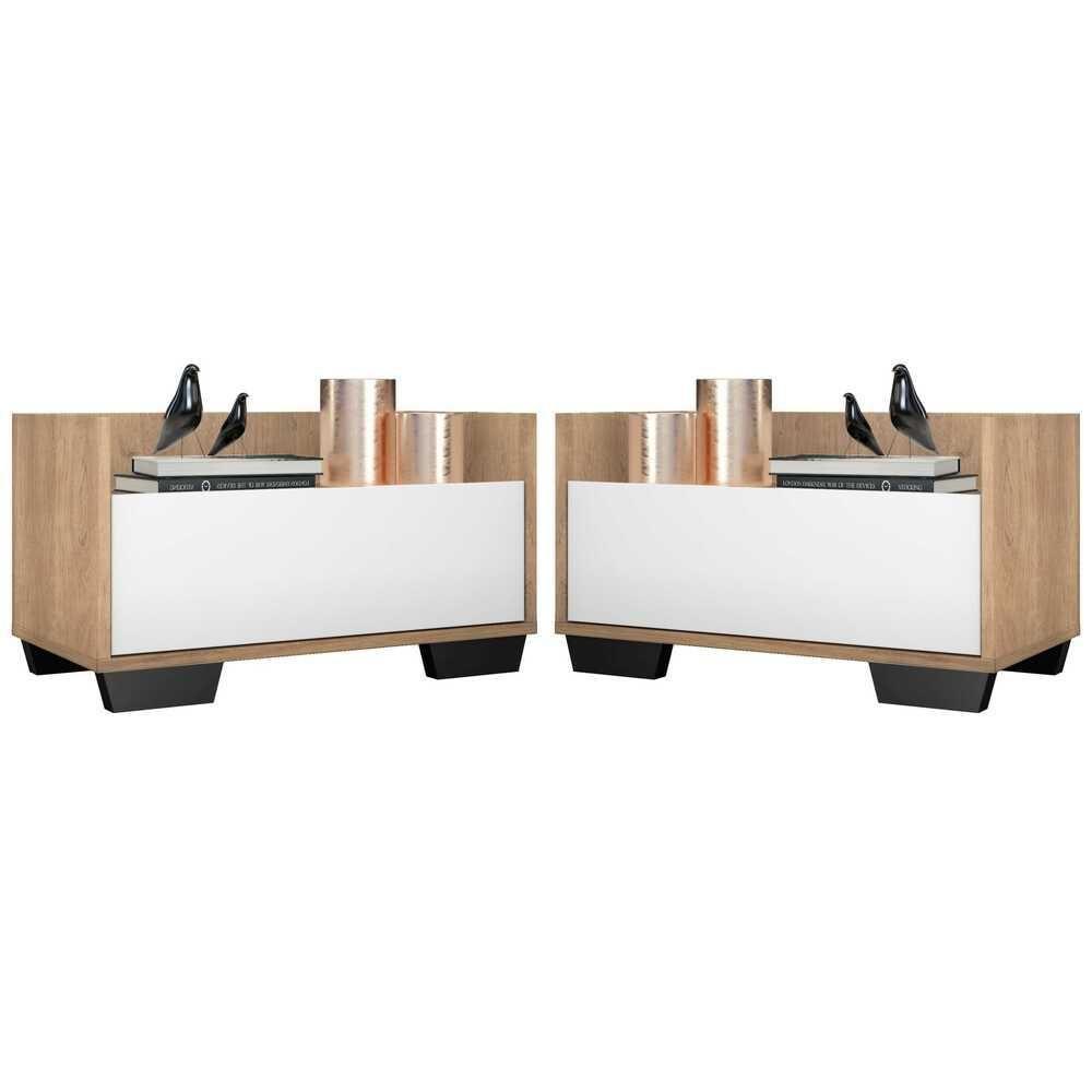 Kit Com 2 Mesas De Cabeceira 80Cm Multimóveis V4003 Rustic/Branca/Preta Rustic/Branco/Preto - 1