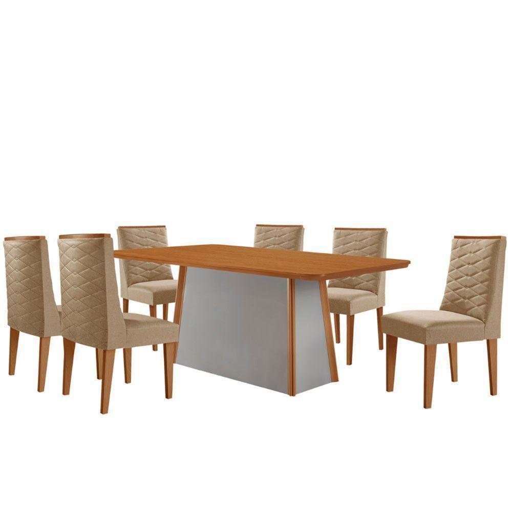 Mesa De Jantar Diane 180cm Tampo Mdf Lam 6 Cadeiras Safira Moderna Turim 07 Naturale Off White - 2