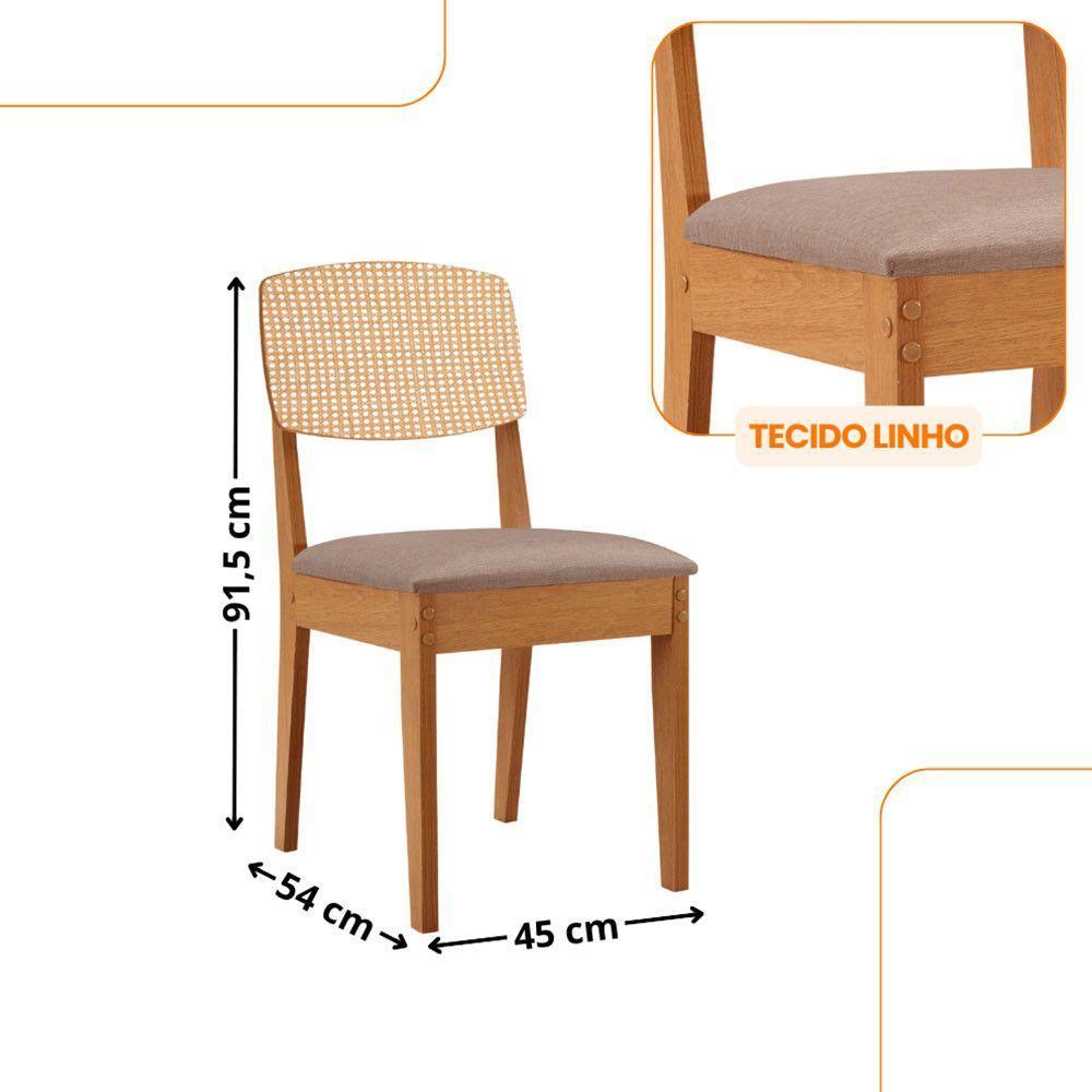 Mesa Jantar Diane 180cm Tampo Mdf Lam 6 Cadeiras Copper Prem Moderna Linho Capuccino Naturale Off White - 3