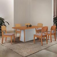 Mesa Jantar Diane 180cm Tampo Mdf Lam 6 Cadeiras Copper Prem Moderna Linho Capuccino Naturale Off White - 1
