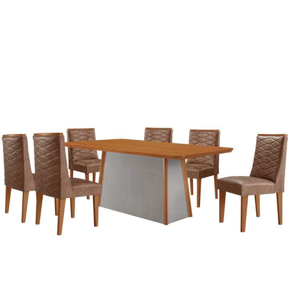 Mesa De Jantar Diane 180cm Tampo Mdf Lam 6 Cadeiras Safira Moderna Tork Naturale Off White - 2