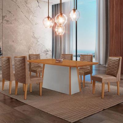 Mesa De Jantar Diane 180cm Tampo Mdf Lam 6 Cadeiras Safira Moderna Tork Naturale Off White