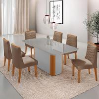 Mesa De Jantar Isadora 180cm Tampo Mdf Vidro Com 6 Cadeiras Veludo Capuccino Off White Naturale Serigrafia - 1