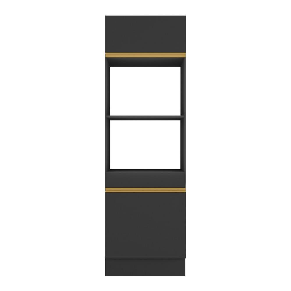 Paneleiro 2 Portas 63cm Com Rodapé Para Forno E Microondas Veneza Multimóveis V2116 Preto/dourado Preto/dourado - 2