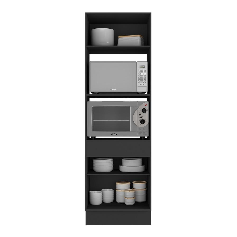 Paneleiro 2 Portas 63cm Com Rodapé Para Forno E Microondas Veneza Multimóveis V2116 Preto/dourado Preto/dourado - 3