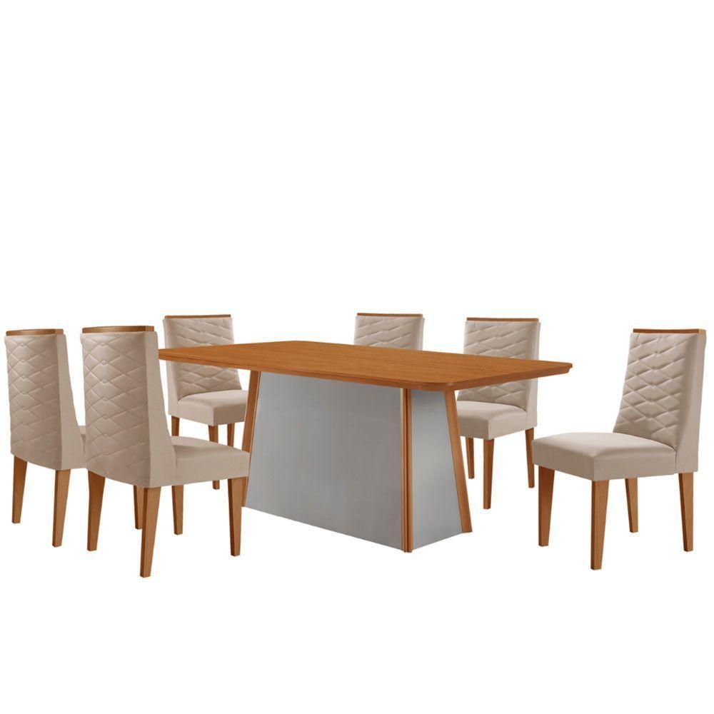 Mesa De Jantar Diane 180cm Tampo Mdf Lam 6 Cadeiras Safira Moderna Veludo Creme Naturale Off White - 2
