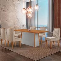 Mesa De Jantar Diane 180cm Tampo Mdf Lam 6 Cadeiras Safira Moderna Veludo Creme Naturale Off White - 1