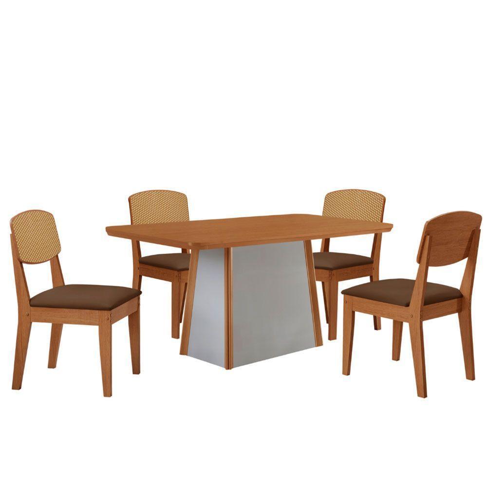 Mesa Jantar Diane 120cm Tampo Mdf Lam 4 Cadeiras Copper Pre Moderna Veludo Marrom Naturalle Off White - 2