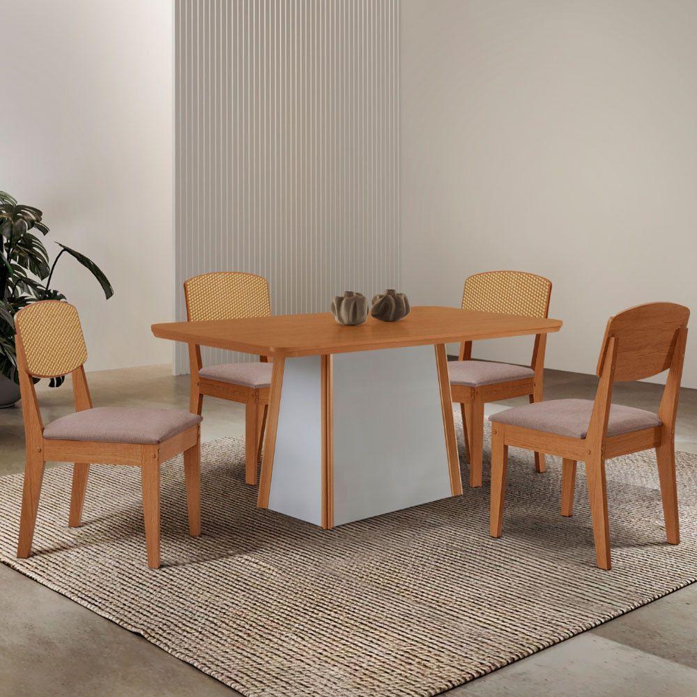 Mesa Jantar Diane 120cm Tampo Mdf Lam 4 Cadeiras Copper Pre Moderna Linho Capuccino Naturale Off White - 1