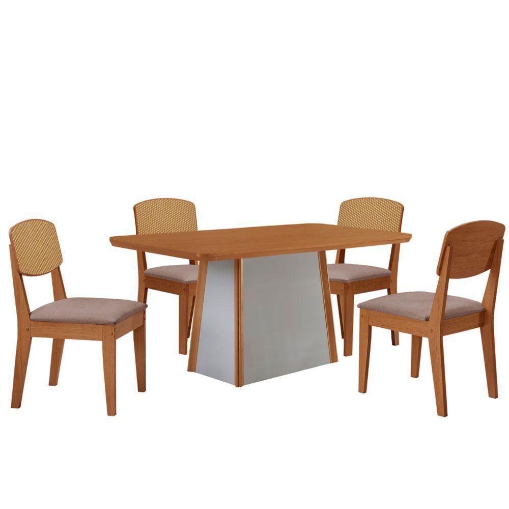 Mesa Jantar Diane 120cm Tampo Mdf Lam 4 Cadeiras Copper Pre Moderna Linho Capuccino Naturale Off White - 2