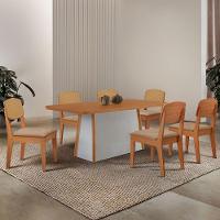 Mesa Jantar Diane 180cm Tampo Mdf Lam 6 Cadeiras Copper Prem Moderna Turim 07 Naturale Off White - 1