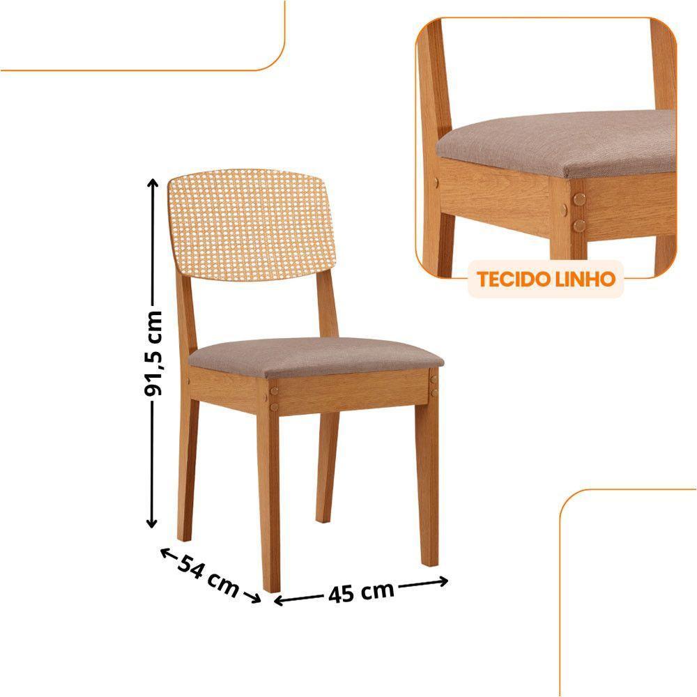 Mesa Jantar Diane 180cm Tampo Mdf Vidro 6 Cadeiras Copper Prem Moderna Linho Capuccino Off White Naturale Serigrafia - 4