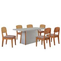 Mesa Jantar Diane 180cm Tampo Mdf Vidro 6 Cadeiras Copper Prem Moderna Linho Capuccino Off White Naturale Serigrafia - 3