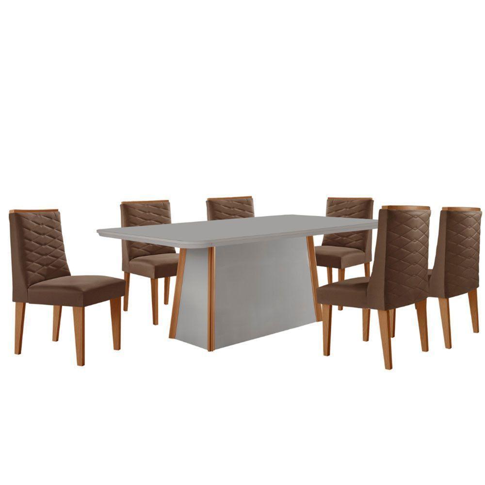 Mesa De Jantar Diane 180cm Tampo Mdf Vidro 6 Cadeiras Safira Moderna Veludo Marrom Off White Naturale Serigrafia - 2