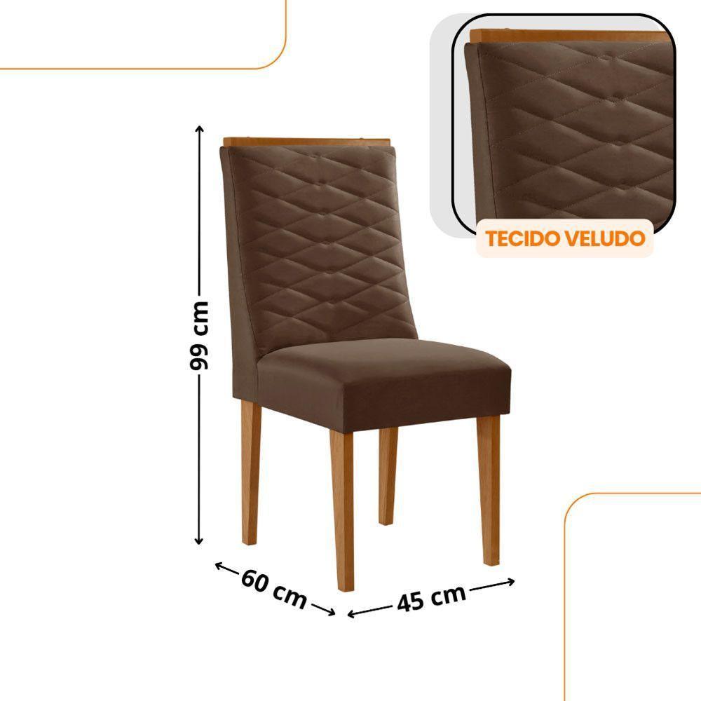 Mesa De Jantar Diane 180cm Tampo Mdf Vidro 6 Cadeiras Safira Moderna Veludo Marrom Off White Naturale Serigrafia - 3