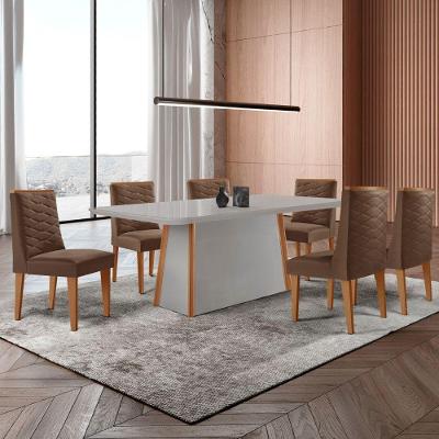 Mesa De Jantar Diane 180cm Tampo Mdf Vidro 6 Cadeiras Safira Moderna Veludo Marrom Off White Naturale Serigrafia