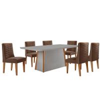 Mesa De Jantar Diane 180cm Tampo Mdf Vidro 6 Cadeiras Safira Moderna Veludo Marrom Off White Naturale Serigrafia - 2