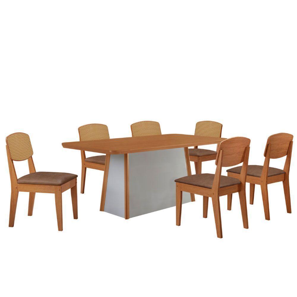 Mesa Jantar Diane 180cm Tampo Mdf Lam 6 Cadeiras Copper Prem Moderna Tork Naturale Off White - 2