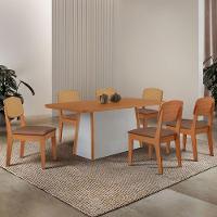 Mesa Jantar Diane 180cm Tampo Mdf Lam 6 Cadeiras Copper Prem Moderna Tork Naturale Off White - 1