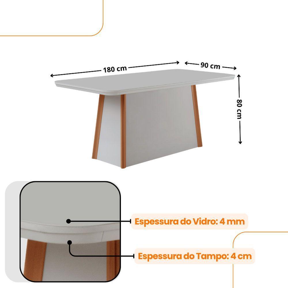 Mesa Jantar Diane 180cm Tampo Mdf Vidro 6 Cadeiras Copper Prem Moderna Veludo Creme Off White Naturale Serigrafia - 4