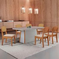 Mesa Jantar Diane 180cm Tampo Mdf Vidro 6 Cadeiras Copper Prem Moderna Veludo Creme Off White Naturale Serigrafia - 1