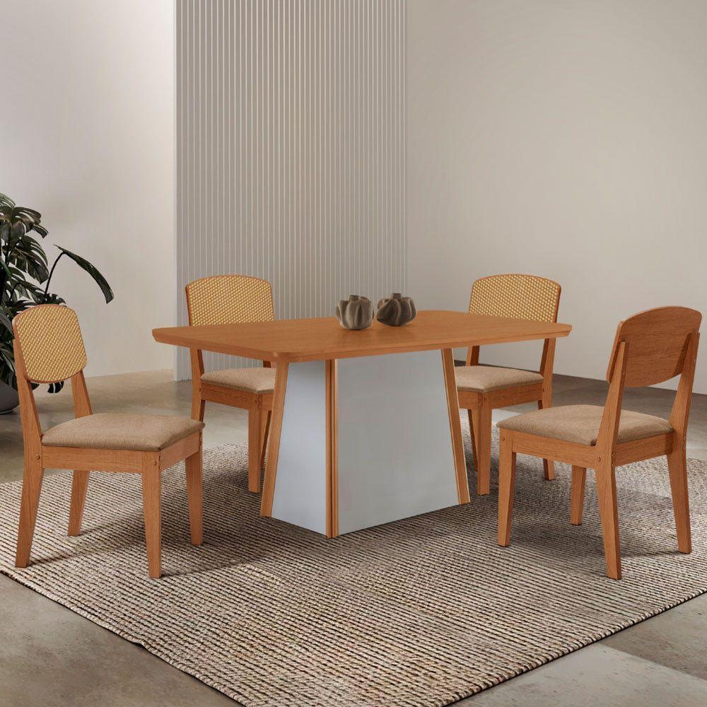 Mesa Jantar Diane 120cm Tampo Mdf Lam 4 Cadeiras Copper Pre Moderna Turim 07 Naturale Off White - 1