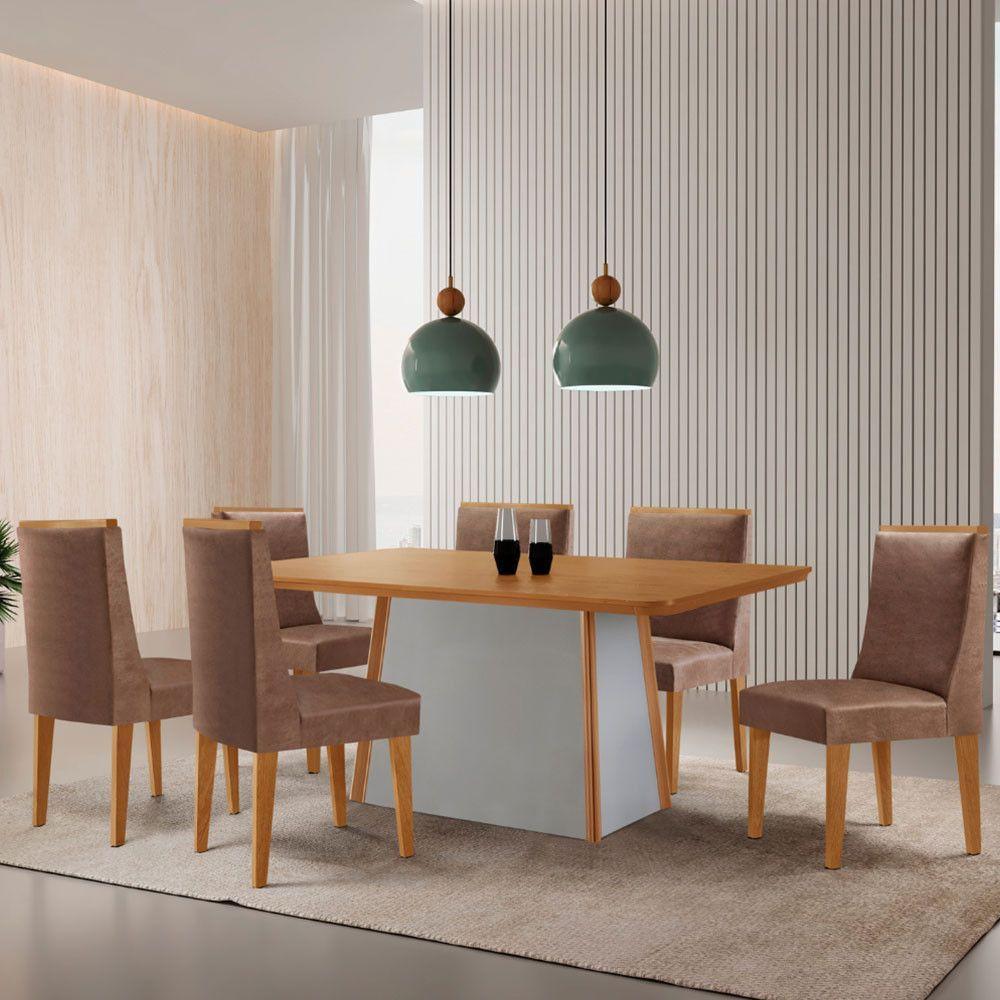 Mesa De Jantar Diane 180cm Tampo Mdf Lam 6 Cadeiras Lisboa Moderna Tork Naturale Off White - 1