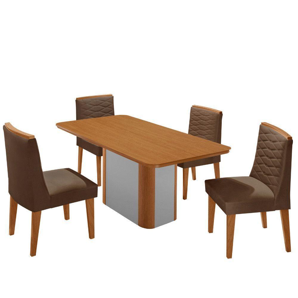 Mesa De Jantar Isadora 120cm Tampo Mdf Laminado 4 Cadeiras Eloise Veludo Marrom Naturale Off White - 2