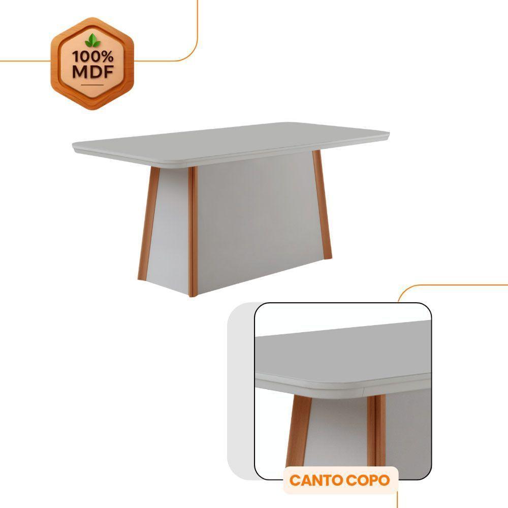 Mesa De Jantar Diane 180cm Tampo Mdf Vidro 6 Cadeiras Diane Moderna Linho Capuccino Tork Naturale Off White Serigrafia - 5