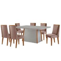 Mesa De Jantar Diane 180cm Tampo Mdf Vidro 6 Cadeiras Diane Moderna Linho Capuccino Tork Naturale Off White Serigrafia - 2
