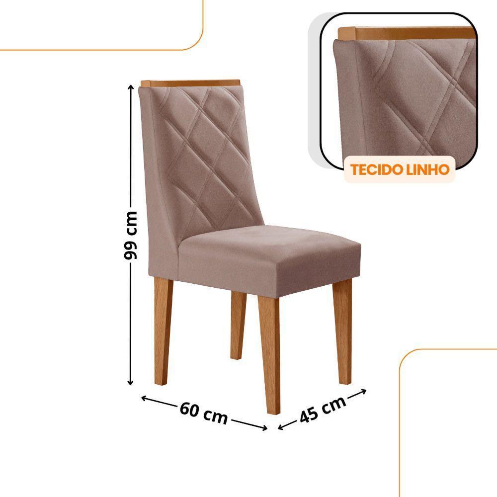 Mesa De Jantar Diane 180cm Tampo Mdf Vidro 6 Cadeiras Isadora Moderna Linho Capuccino Off White Naturale Serigrafia - 3