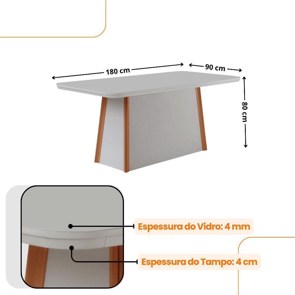 Mesa De Jantar Diane 180cm Tampo Mdf Vidro 6 Cadeiras Isadora Moderna Linho Capuccino Off White Naturale Serigrafia - 4