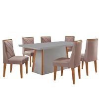 Mesa De Jantar Diane 180cm Tampo Mdf Vidro 6 Cadeiras Isadora Moderna Linho Capuccino Off White Naturale Serigrafia - 2