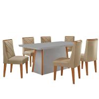 Mesa De Jantar Diane 180cm Tampo Mdf Vidro 6 Cadeiras Isadora Moderna Turim 07 Naturale Serigrafia Off White - 2