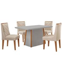 Mesa Jantar Diane 120cm Tampo Mdf E Vidro 4 Cadeiras Isadora Moderna Veludo Creme Off White Naturale Serigrafia - 2