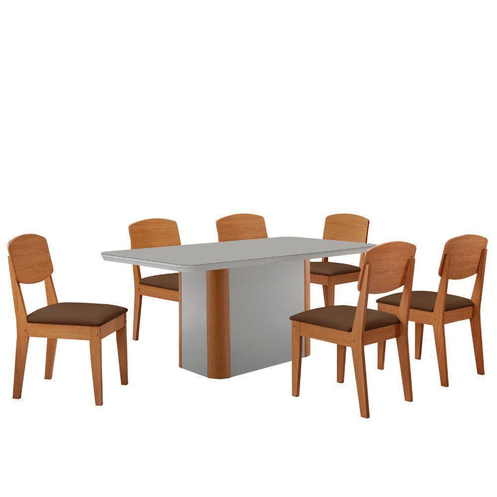 Mesa De Jantar Isadora 180cm Tampo Mdf Vidro Com 6 Cadeiras Veludo Marrom Naturale Serigrafia Off White - 2