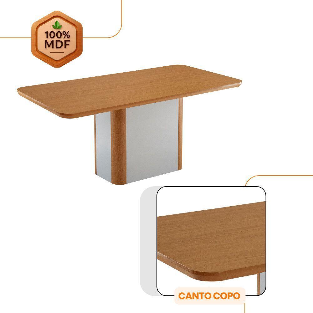 Mesa De Jantar Isadora 180cm Tampo Mdf Laminado Linho Capuccino Naturale Off White - 5