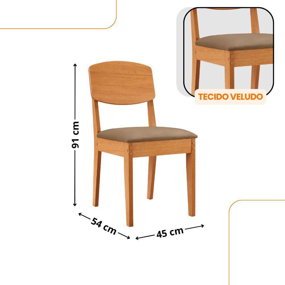 Mesa De Jantar Isadora 120cm Tampo Mdf Vidro Com 4 Cadeiras Veludo Capuccino Off White Naturale Serigrafia - 3