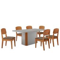 Mesa De Jantar Isadora 180cm Tampo Mdf Vidro Com 6 Cadeiras Veludo Capuccino Off White Naturale Serigrafia - 2