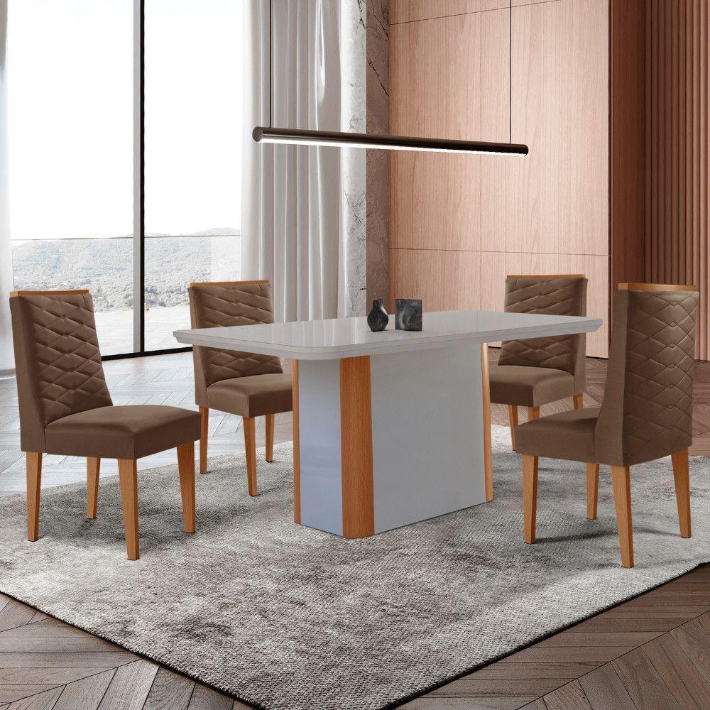 Mesa De Jantar Isadora 120cm Tampo Mdf Com Vidro Veludo Marrom Off White Naturale Serigrafia Off - 1